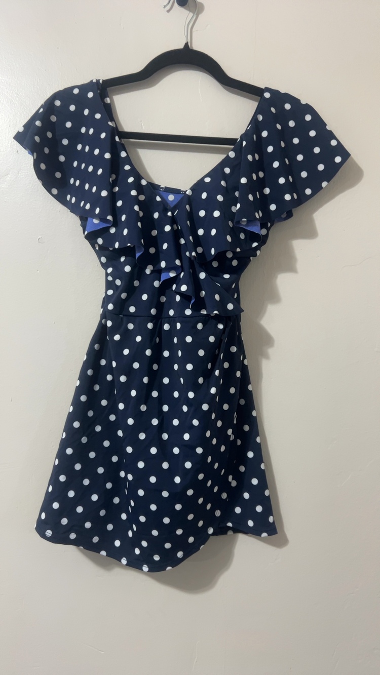 d&co. navy & white polka dot swim dress size 2